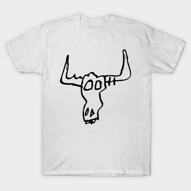 Bull Skull Doodle Black T-Shirt by Mijumi Doodles